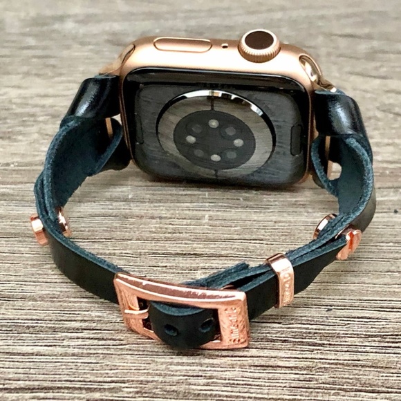 Black & Rose Gold Apple Watch Italian Leather Band main image 7